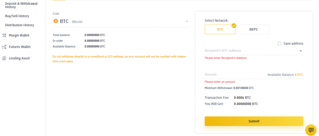 binance futures withdrawal