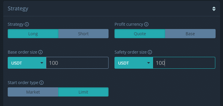 Set Strategy and Base order size