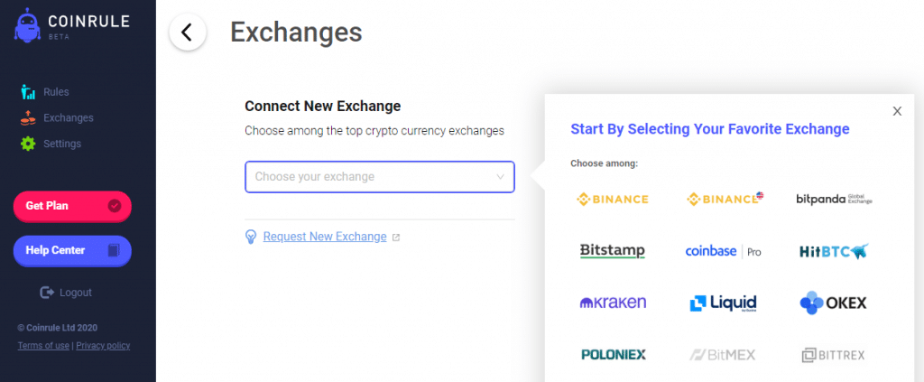 Coinrule review-How to connect exchanges with coinrule