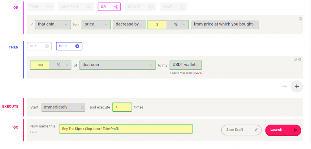 setting up coinrule trading rule