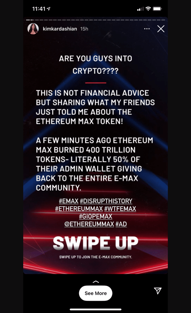 Kardashian promoting EthereumMAX