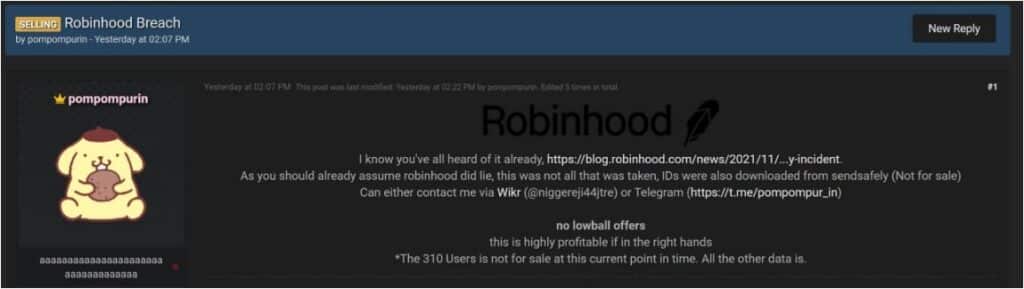 darknet user selling robinhood data