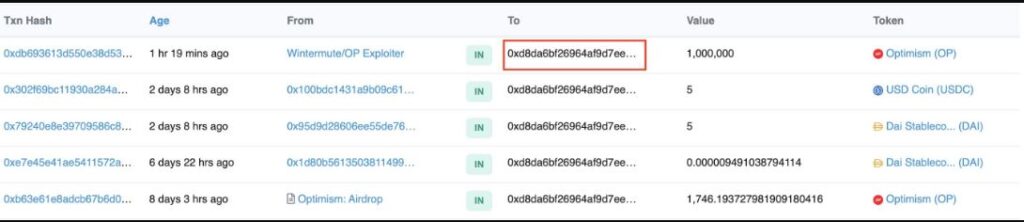 1M токенов op отправлено основателю eth