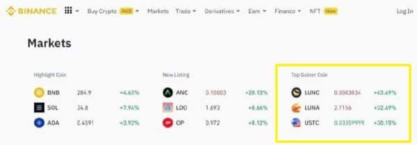 Los principales ganadores de Binance LUNC y USTC