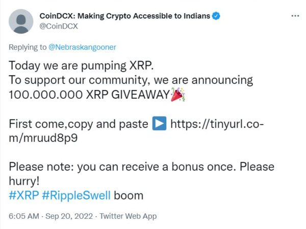 exchange account hacked to promote XRP giveaways