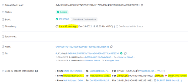 Mysteriéis Portemonnaie verbrannt 24.09 Millioune SHIB