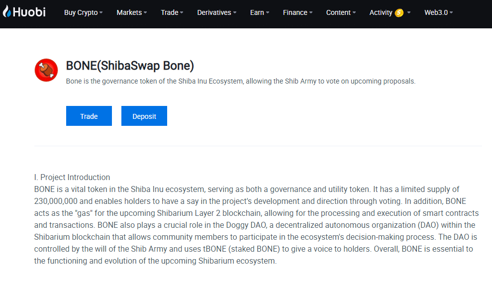 BONE на Huobi