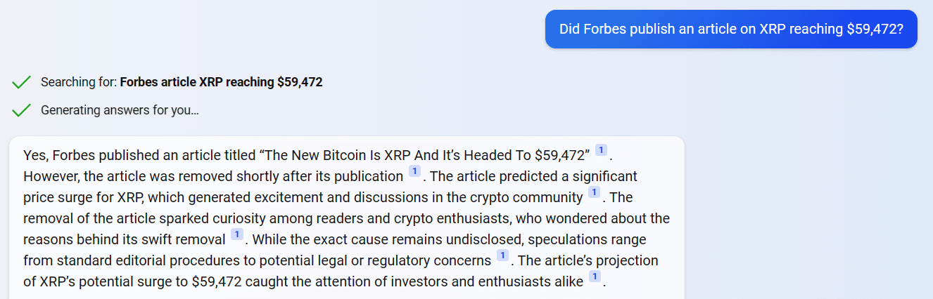 Microsoft Bing Forbes XRP Prediction