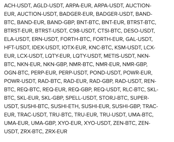 Delisted Coinbase Pairs