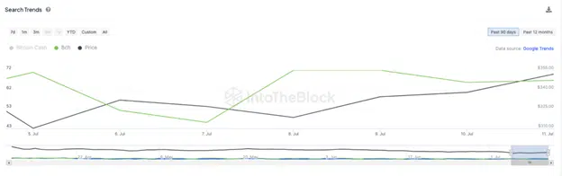 Bitcoin Cash Price vs BCH Search Trend IntoTheBlock 12 july