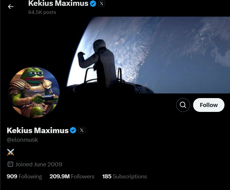 Screengrab of Elon Musks X profile