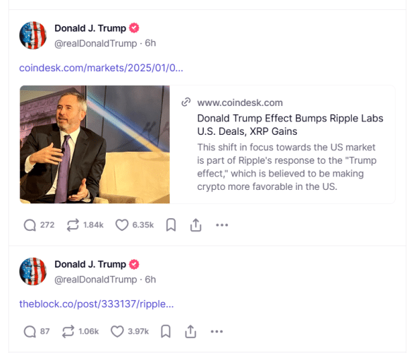 Donald Trump Shares 2 Posts About Ripple on Truth Social