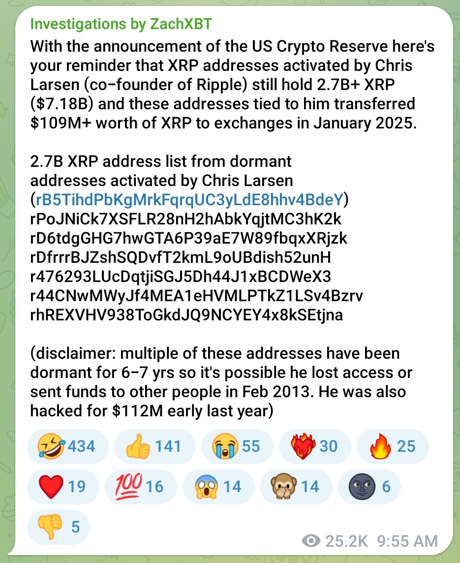 Ripple Chairman XRP Holdings ZachXBT