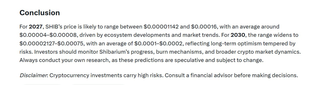 ChatGPT final thoughts on Shiba Inu Price Forecasts for 2027 and 2030