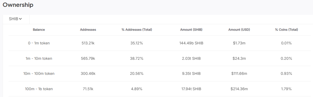 Addresses holding 100M SHIB