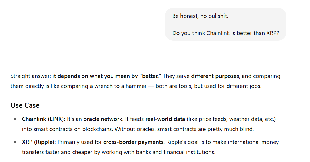ChatGPT on Chainlink vs XRP