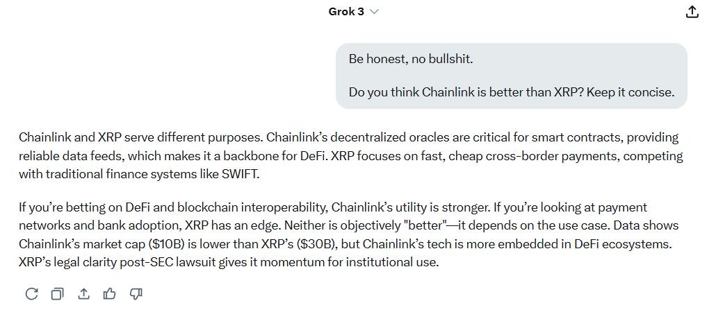 Grok on Chainlink vs XRP