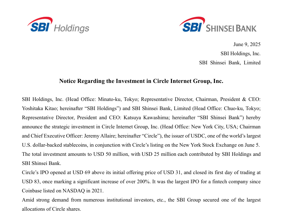 Ripple Ally SBI Holdings Announces Circle Investment