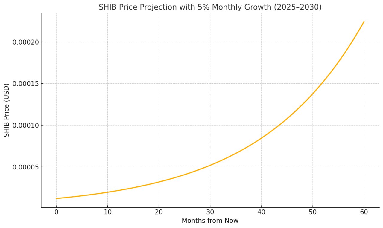 Shiba Inu price if it grows 5 per month until June 2030