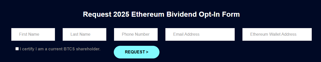 BTCS Ethereum Dividend Opt in form