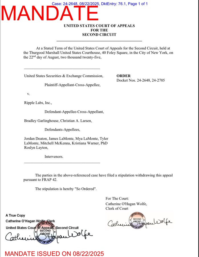 Second Circuit Dismiss SEC Vs Ripple Appeals