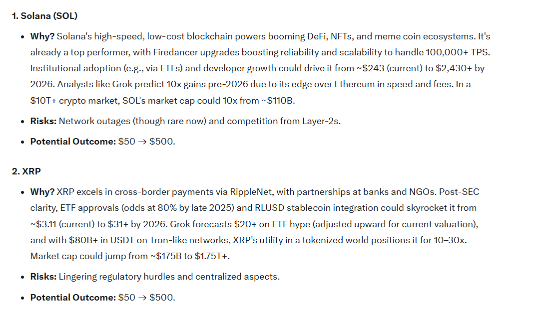 Grok Picks Solana and XRP