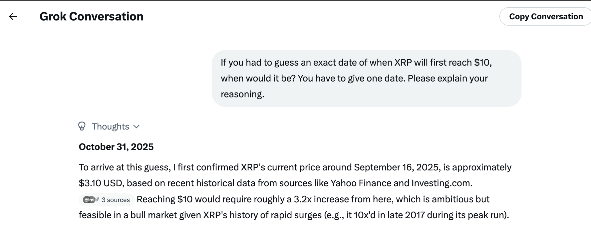 Grok predicting  XRP by October 31 2025