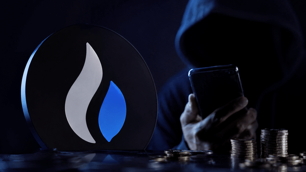 HTX logo beside a hooded figure holding a smartphone, illustrating an investigation into unexplained on-chain crypto transfers.