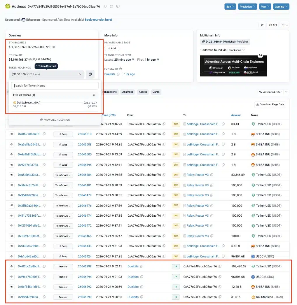 PeckShield Flags $4.3M in Suspicious Duelbits Outflows. PeckShield Flags $4.3M in Suspicious Duelbits Outflows.
