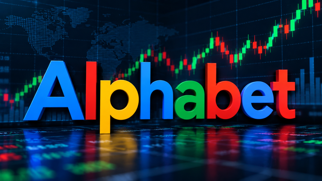 Alphabet Stock – Logo and Stock Market Background
