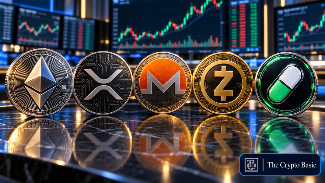 ETH, XRP, XMR, ZEC and PUMP