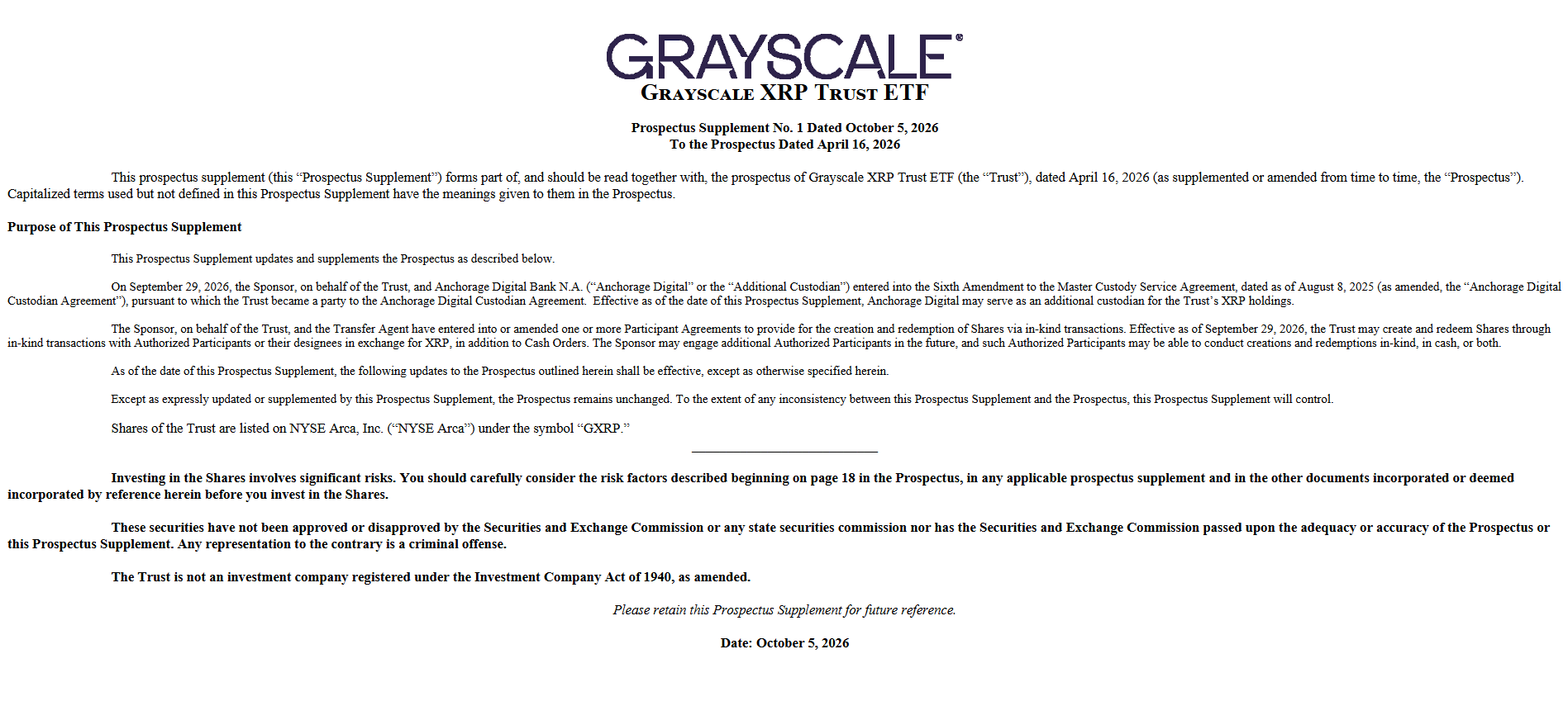 Grayscale XRP ETF Trust ETF